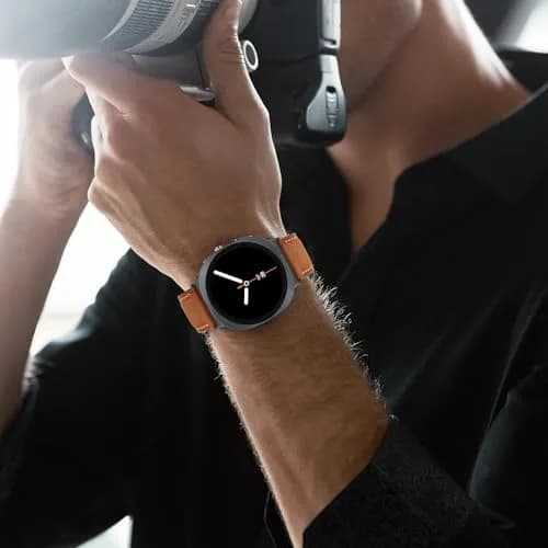 Tasikar Leather Band Compatible with Samsung Galaxy Watch 9 8 40mm 44mm/8 Classic 46mm, Brown | Genuine Leather Strap with Black Stainless Steel Clasp thumbnail 6