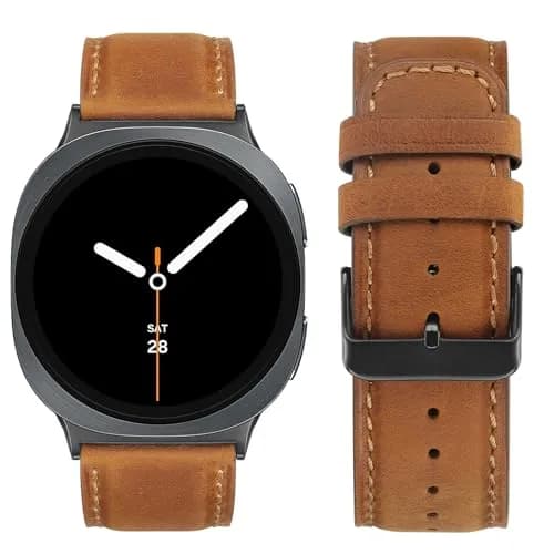 Tasikar Leather Band Compatible with Samsung Galaxy Watch 9 8 40mm 44mm/8 Classic 46mm, Brown | Genuine Leather Strap with Black Stainless Steel Clasp thumbnail 3