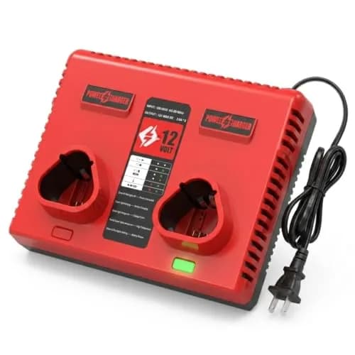 Ahomtikk Dual Port 12V Battery Charger 2A Output | Charges Two Mil-Waukee Batteries Simultaneously thumbnail 1