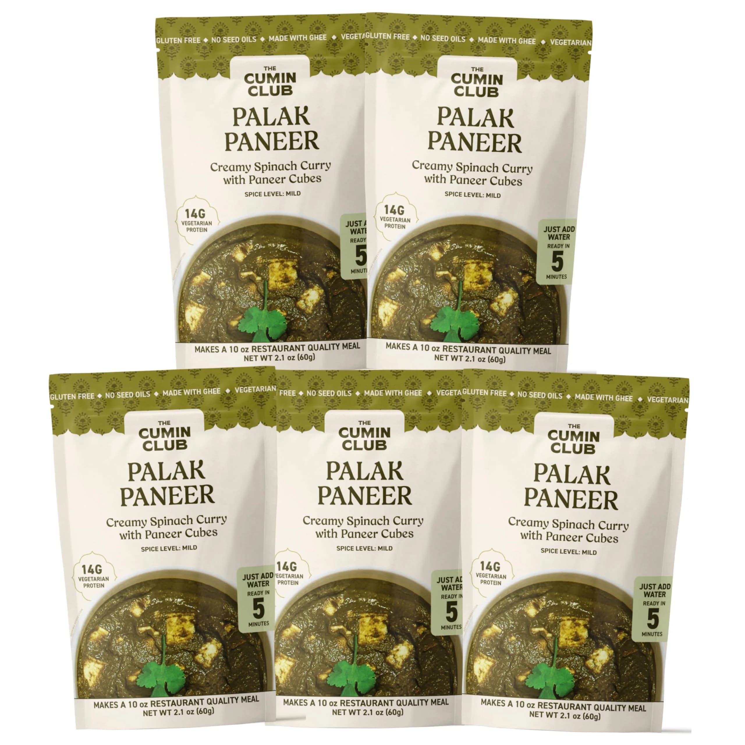 the cumin club Palak Paneer 5 Pack | Authentic Indian Vegetarian Meal Ready in 5 Minutes