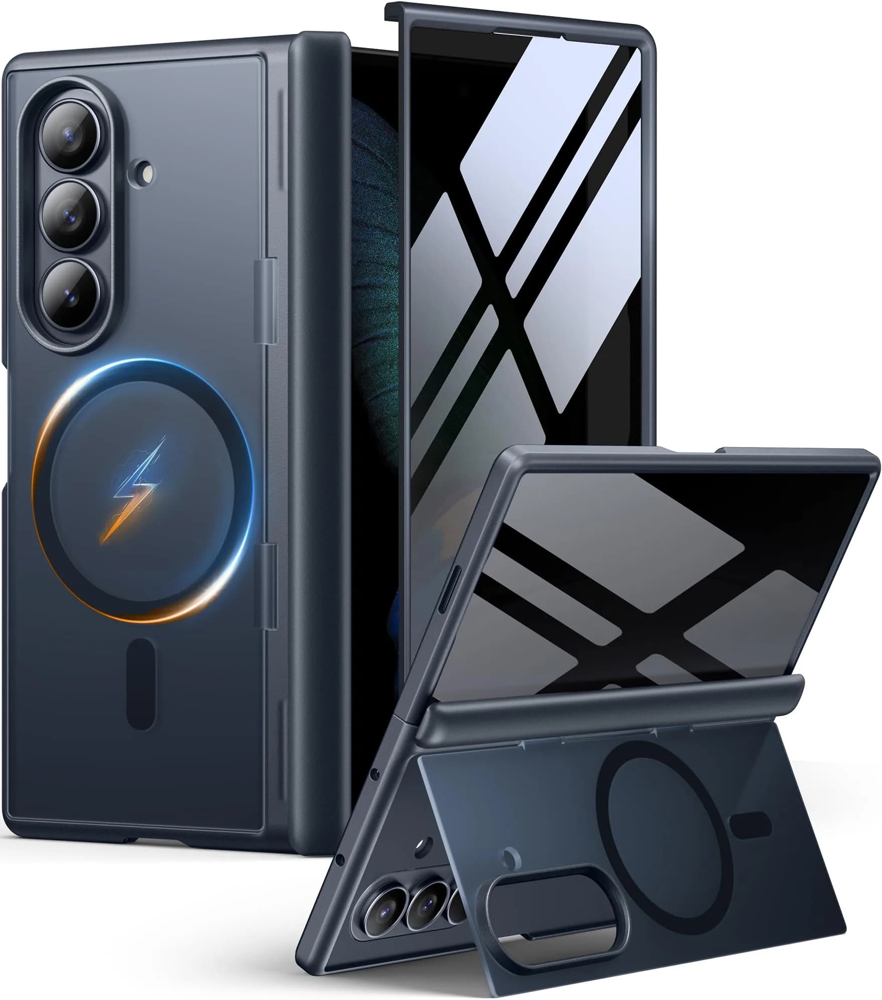 MOBOSI for Z Fold 7 Case with Privacy Screen Protector, Black | Slim Magnetic Cover with Full Hinge & Kickstand
