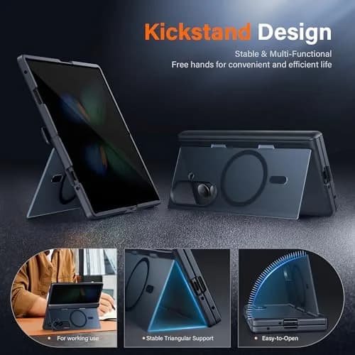 MOBOSI for Z Fold 7 Case with Privacy Screen Protector, Black | Slim Magnetic Cover with Full Hinge & Kickstand thumbnail 3