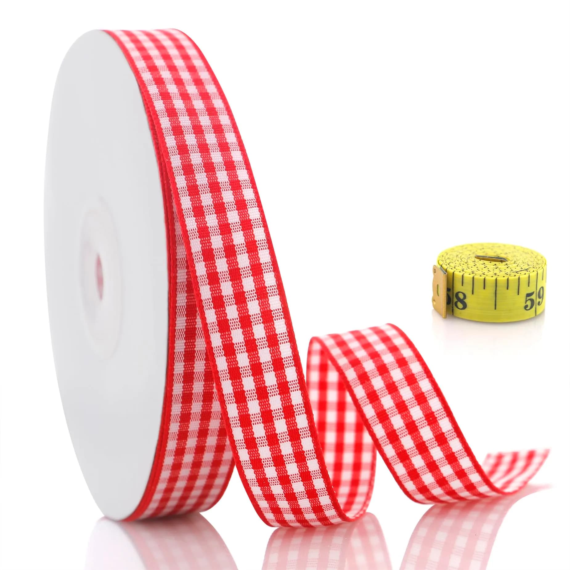 QingHan Red and White Gingham Ribbon 1.59 cm (5/8 Inch) 22.86 m (25 Yards) | Classic Pattern for Crafts & Gift Wrapping