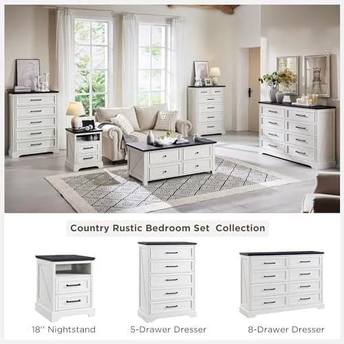 ACCOHOHO 18" Farmhouse Nightstand Set of 2 | Antique White with Charging Station, 18"L x 18"D x 24"H thumbnail 9