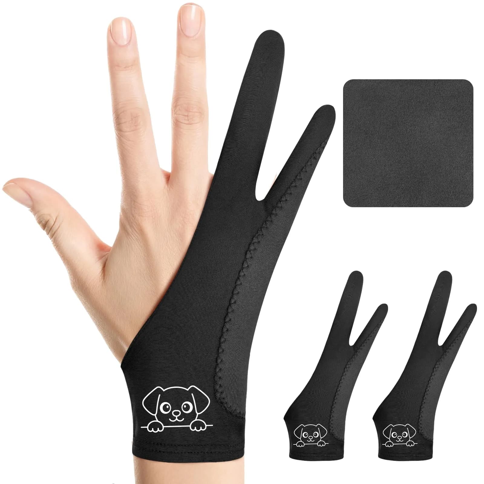 Kortimu Artist Drawing Glove: 3-Layer Palm Rejection for iPad & Tablets | Ambidextrous Fit, Breathable, 2-Pack — Midnight Puppy / Medium