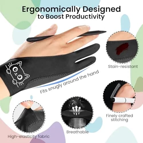Kortimu Cute Kitty Drawing Glove with Palm Rejection for iPad & Tablets, Medium (2-Pack) thumbnail 4