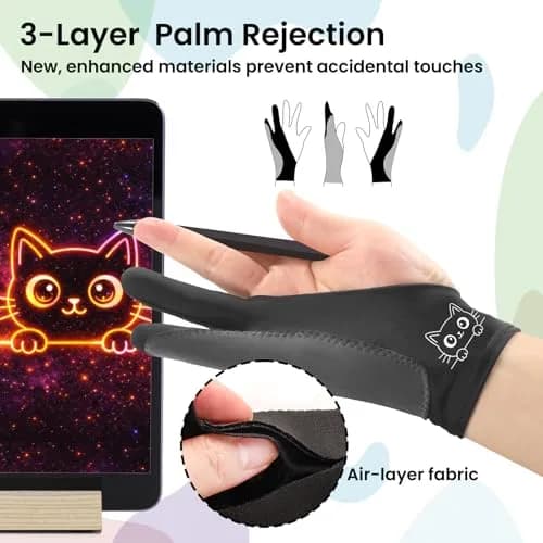 Kortimu Cute Kitty Drawing Glove with Palm Rejection for iPad & Tablets, Medium (2-Pack) thumbnail 5