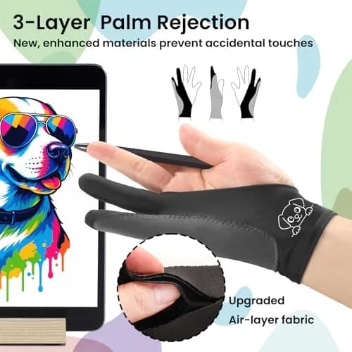 Kortimu Cute Puppy Drawing Glove 3-Layer Palm Rejection for iPad & Tablets | Ambidextrous Sketch Mitts thumbnail 4