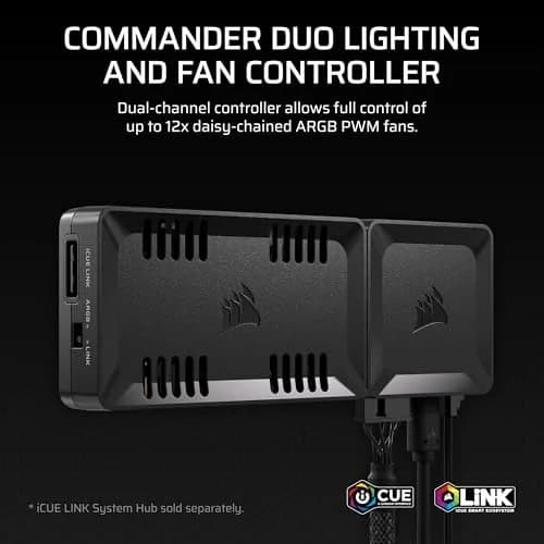 Corsair Commander Duo iCUE Link RGB Lighting and PWM ARGB Fan Controller – Control 12 Daisy-Chained PWM Fans, Two Flexible Temperature Sensors Included – Black | Supports iCUE Ecosystem thumbnail 2
