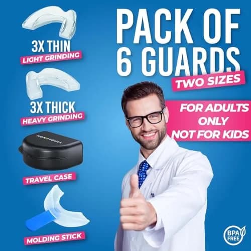 HONEYBULL Custom Moldable Night Guards 6 Pack (Thin & Thick) | Boil and Bite for Teeth Grinding thumbnail 5