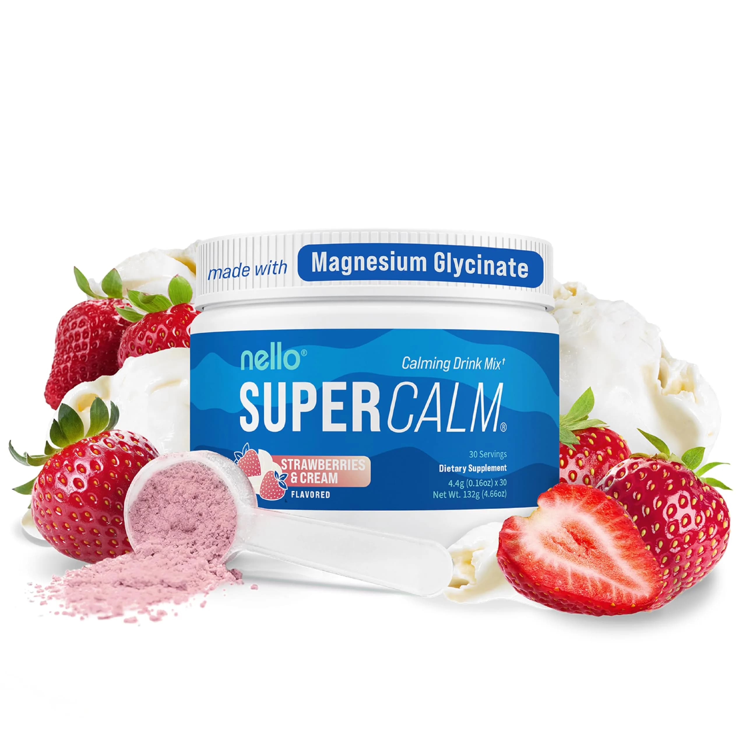 Nello Supercalm Powdered Drink Mix Tub, Cortisol Reducer & Sleep Aid Supplement 4.76 oz (135 g) | Adaptogenic Powder for Stress & Sleep Support - main product image