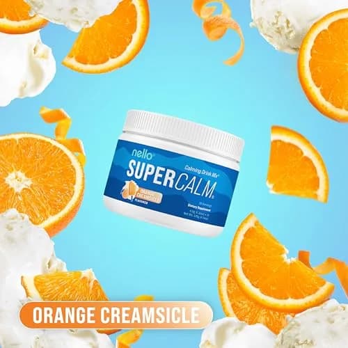 Nello Supercalm Powdered Drink Mix Tub, Cortisol Reducer & Sleep Aid Supplement, L-Theanine, KSM-66 Ashwagandha, Magnesium Glycinate, Vitamin D3, 30 Servings, Orange Creamsicle thumbnail 2