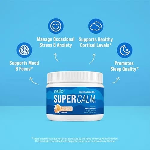 Nello Supercalm Powdered Drink Mix Tub, Cortisol Reducer & Sleep Aid Supplement, L-Theanine, KSM-66 Ashwagandha, Magnesium Glycinate, Vitamin D3, 30 Servings, Orange Creamsicle thumbnail 3