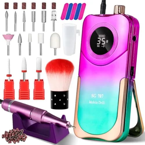 MOSKANY Professional Nail Drill Kit 35000RPM Cordless Rechargeable with LCD Display & 14 Bits | Gradient Purple Green thumbnail 1
