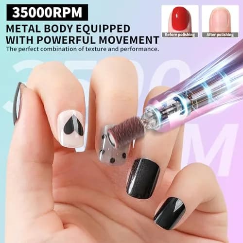 MOSKANY Professional Nail Drill Kit 35000RPM Cordless Rechargeable with LCD Display & 14 Bits | Gradient Purple Green thumbnail 4