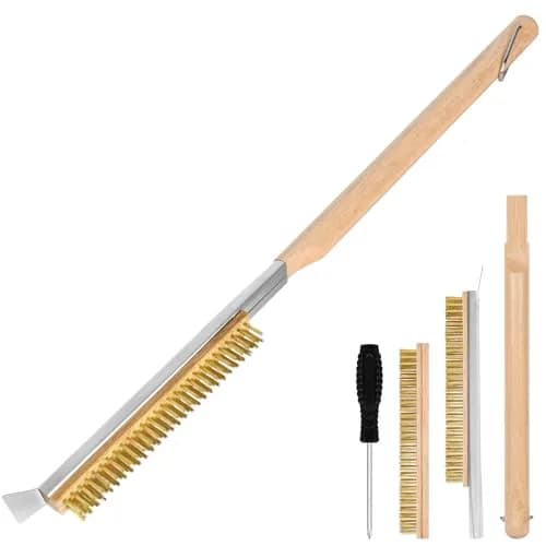 Aolso Pizza Oven Brush 26" Brass Bristles & Stainless Steel Scraper | For Pizza Stones & Grills thumbnail 1