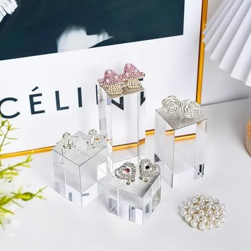QFkris Clear Polished Glass Cube Photo Props, Solid Glass Display Blocks | Photography & Boutique Decor thumbnail 2
