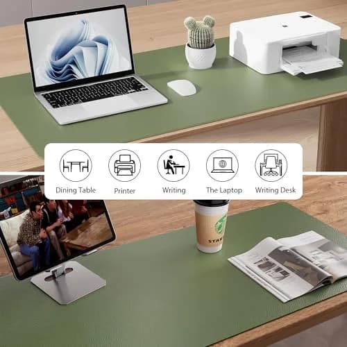 Aothia Faux Leather Desk Mat Large Mouse Pad Olive Green 120cm x 60cm (47.2" x 23.6") | Non-Slip PU Leather Blotter Waterproof Writing Surface thumbnail 8