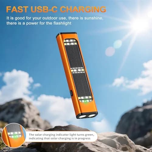 Ciwuzxs Solar Rechargeable EDC Flat Flashlight Orange | 900 Lumens, 200-300m Beam, Type-C Charging thumbnail 5