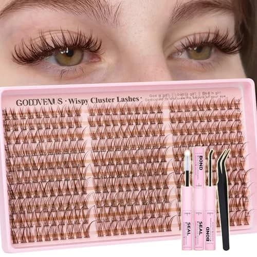 Goddvenus Brown Lash Clusters Kit 300Pcs | Natural Soft Texture C Curl Individual Lashes 10-16mm thumbnail 1