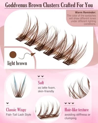 Goddvenus Brown Lash Clusters Kit 300Pcs | Natural Soft Texture C Curl Individual Lashes 10-16mm thumbnail 4