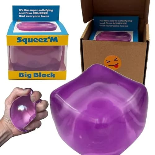 Squeez'M Big Block Stress Cube Purple Squishy Fidget Toy 6.35cm (2.5 inch) | ASTM Certified Non-Toxic Sensory Toy thumbnail 1