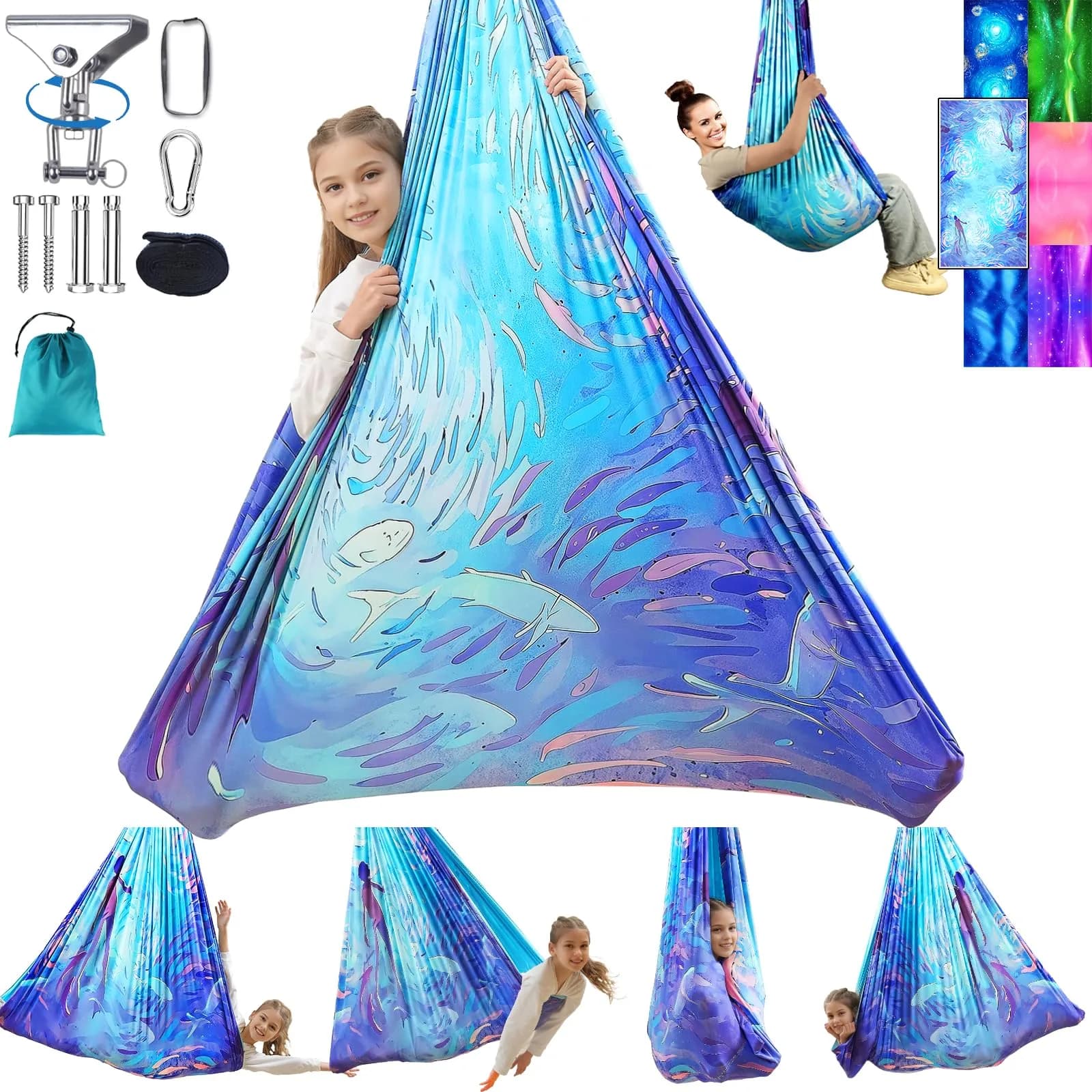 Heyfriday Sensory Swing for Kids & Adults | Adjustable Indoor & Outdoor Therapy Cuddle Swing, Holds up to 300lbs, Green — Cerulean