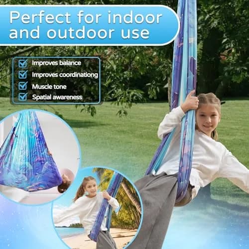 Heyfriday Sensory Swing for Kids & Adults | Double Layer Therapy Cuddle Swing, Holds up to 300lbs, Adjustable, Indoor & Outdoor, Cerulean thumbnail 7