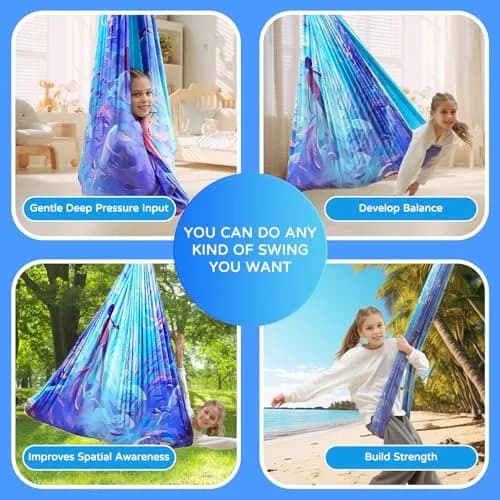 Heyfriday Sensory Swing for Kids & Adults | Double Layer Therapy Cuddle Swing, Holds up to 300lbs, Adjustable, Indoor & Outdoor, Cerulean thumbnail 3