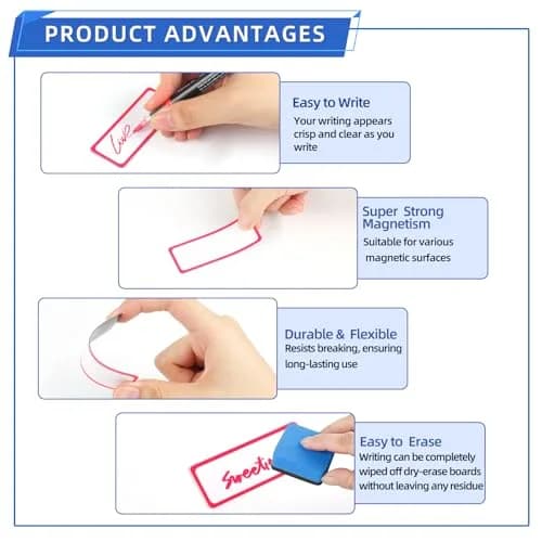 Utron 72PCS Magnetic Dry Erase Labels 8.1 cm x 3 cm (3.2"x1.2") | 9 Colors for Whiteboards thumbnail 5