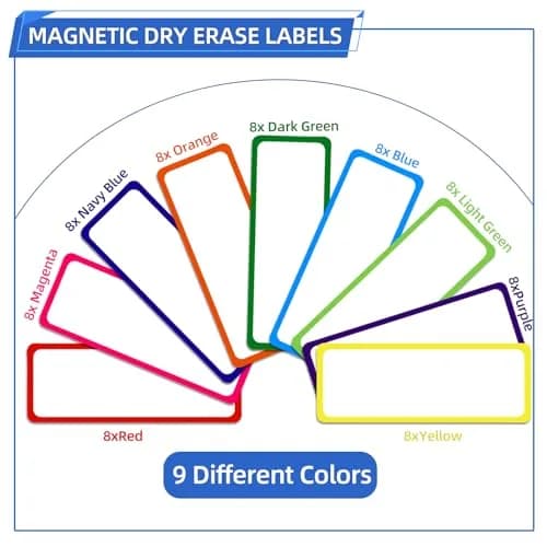 Utron 72PCS Magnetic Dry Erase Labels 8.1 cm x 3 cm (3.2"x1.2") | 9 Colors for Whiteboards thumbnail 3