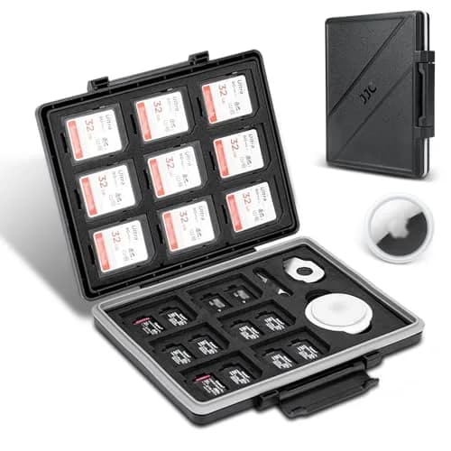 JJC 45-Slot Memory Card Case for 30 Micro SD & 15 SD Cards with AirTag Slot | Water-Resistant, Anti-Shock, Anti-Dust Organizer thumbnail 1