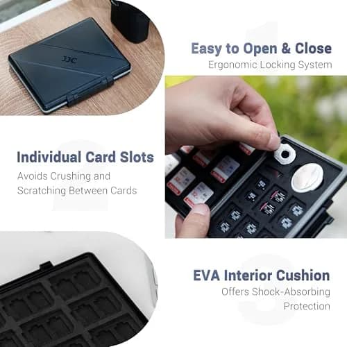 JJC 45-Slot Memory Card Case for 30 Micro SD & 15 SD Cards with AirTag Slot | Water-Resistant, Anti-Shock, Anti-Dust Organizer thumbnail 4