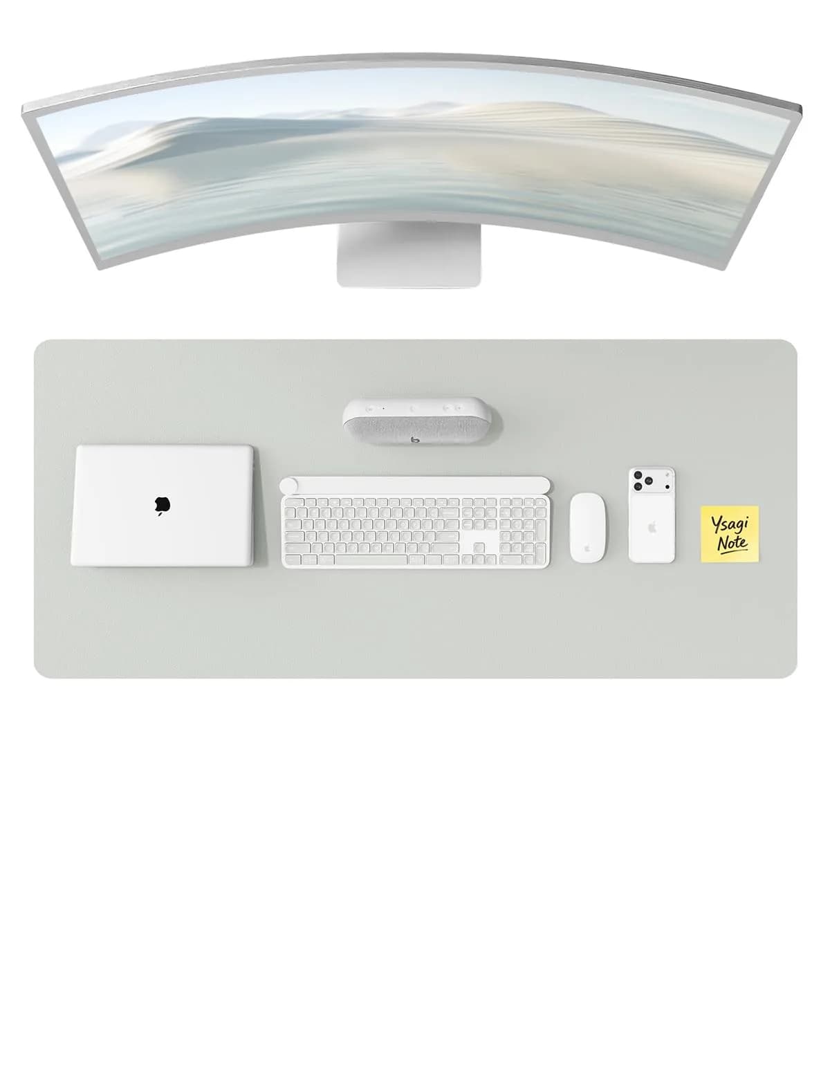 YSAGi PU Leather Desk Protector Mat 120cm x 43cm (47" x 17") | Protects Desks from Scratches, Spills, and Heat — Light Grey