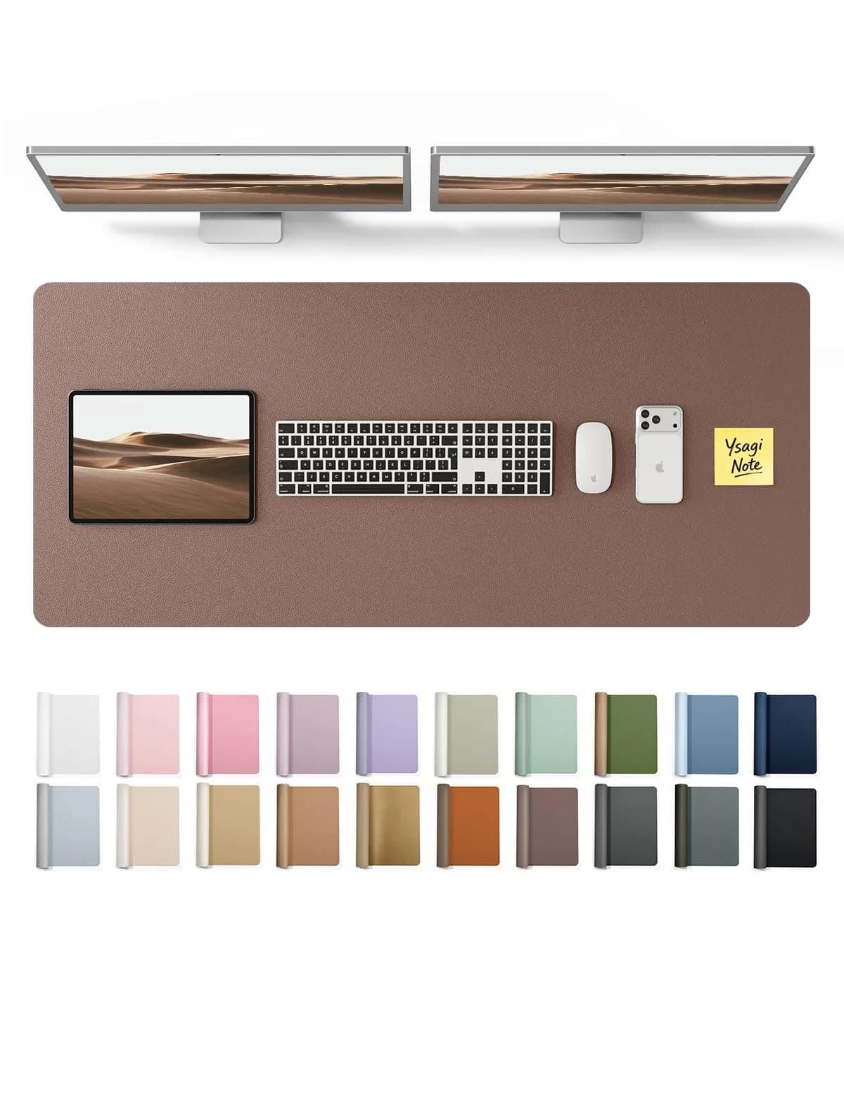 YSAGi Chocolate PU Leather Desk Protector Mat 120cm x 43cm (47" x 17") | Large Waterproof Writing Pad with Non-Slip Suede Base — Chocolate