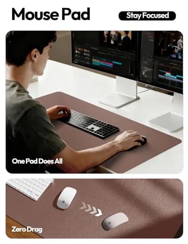 YSAGi Chocolate PU Leather Desk Protector Mat 120cm x 43cm (47" x 17") | Large Waterproof Writing Pad with Non-Slip Suede Base thumbnail 4