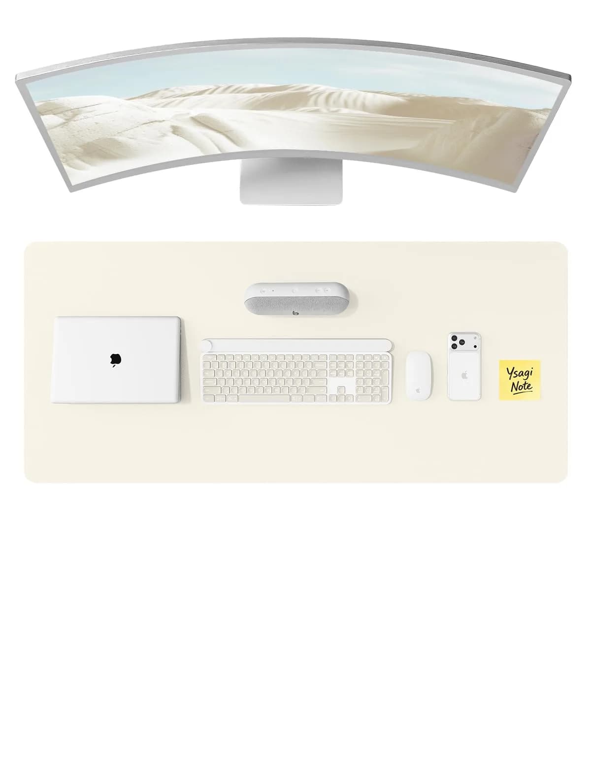 YSAGi Leather Desk Protector 47" x 17" (119 cm x 43 cm) | Protects Desks, Doubles as Large Mouse Pad — Cream