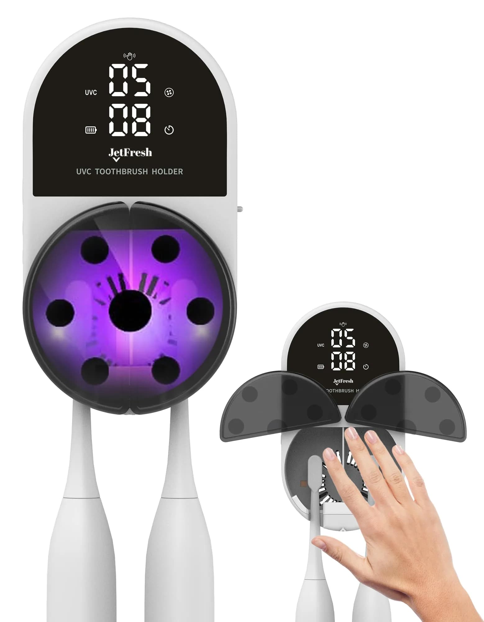 JetFresh UV Toothbrush Sanitizer & Holder with Fan Drying | Wall Mounted UV-C Cleaner for Bathroom - main product image