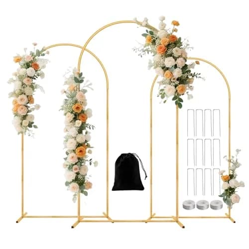 Nisoger 3 Pack Metal Arch Backdrop Stand Set 2.2m (7.2 ft) 2m (6.6 ft) 1.8m (6 ft) Gold | Heavy Duty Balloon Arbor Frame for Weddings & Events thumbnail 1