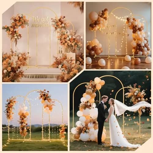 Nisoger 3 Pack Metal Arch Backdrop Stand Set 2.2m (7.2 ft) 2m (6.6 ft) 1.8m (6 ft) Gold | Heavy Duty Balloon Arbor Frame for Weddings & Events thumbnail 6