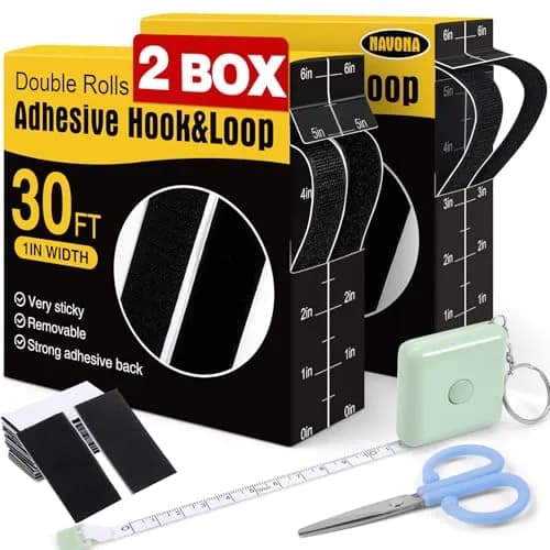 Navona Heavy Duty Hook and Loop Strips with Adhesive, 60ft Total x 1 Inch Black | Strong Nylon Fastener Tape thumbnail 1