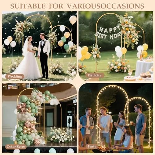 Nisoger 2 Pack Metal Arch Backdrop Stand 2.2m (7.2 ft) & 1.8m (6 ft) Gold Balloon Arbor Frame | Heavy Duty Wedding Party Decor thumbnail 7