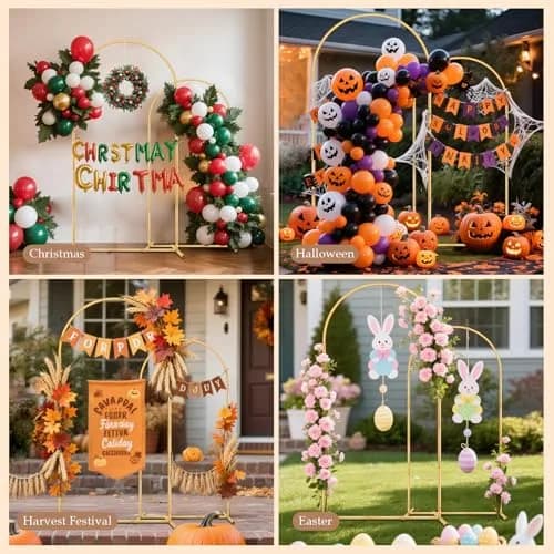 Nisoger 2 Pack Metal Arch Backdrop Stand 2.2m (7.2 ft) & 1.8m (6 ft) Gold Balloon Arbor Frame | Heavy Duty Wedding Party Decor thumbnail 3