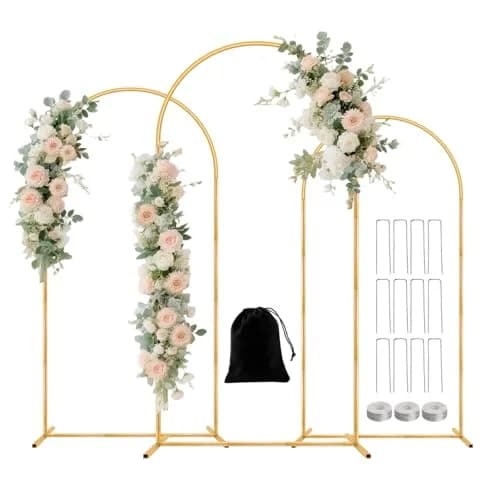 Nisoger 3 Pack Metal Arch Backdrop Stand Set (6 ft, 5 ft, 4 ft) Gold Balloon Arbor Frame | Heavy Duty Wedding Party Decor thumbnail 1