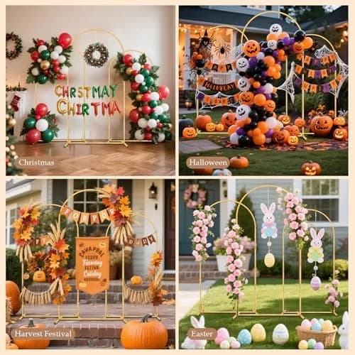Nisoger 3 Pack Metal Arch Backdrop Stand Set (6 ft, 5 ft, 4 ft) Gold Balloon Arbor Frame | Heavy Duty Wedding Party Decor thumbnail 3