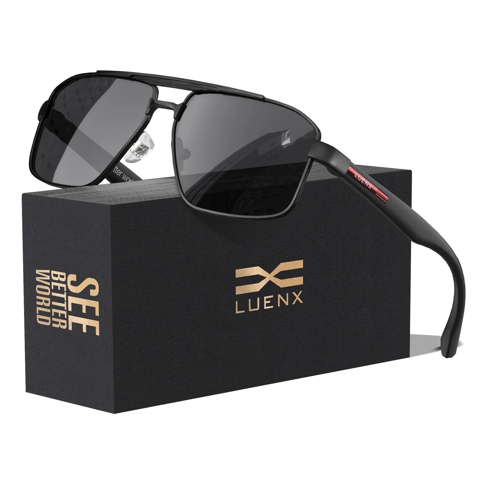 Luenx Polarized Aviator Sunglasses for Men & Women | 60mm Square UV400 Driving - main product image