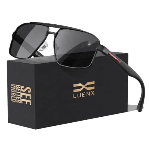 Luenx Polarized Aviator Sunglasses for Men & Women | 60mm Square UV400 Driving thumbnail 1