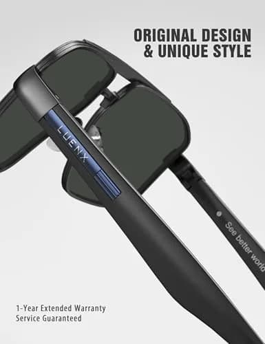 Luenx Polarized Aviator Sunglasses for Men & Women | 60mm (2.36 in) Lens Width, 145mm (5.7 in) Arm Length thumbnail 5