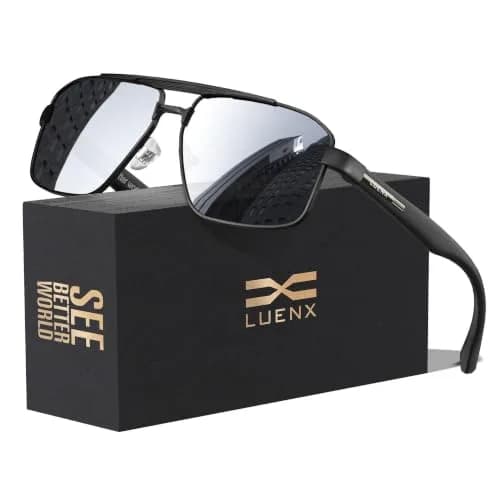 Luenx Polarized Aviator Sunglasses for Men & Women | 60mm (2.36 in) Square Lens thumbnail 1