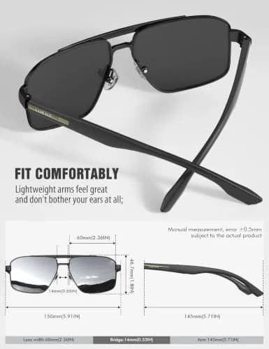 Luenx Polarized Aviator Sunglasses for Men & Women | 60mm (2.36 in) Square Lens thumbnail 4